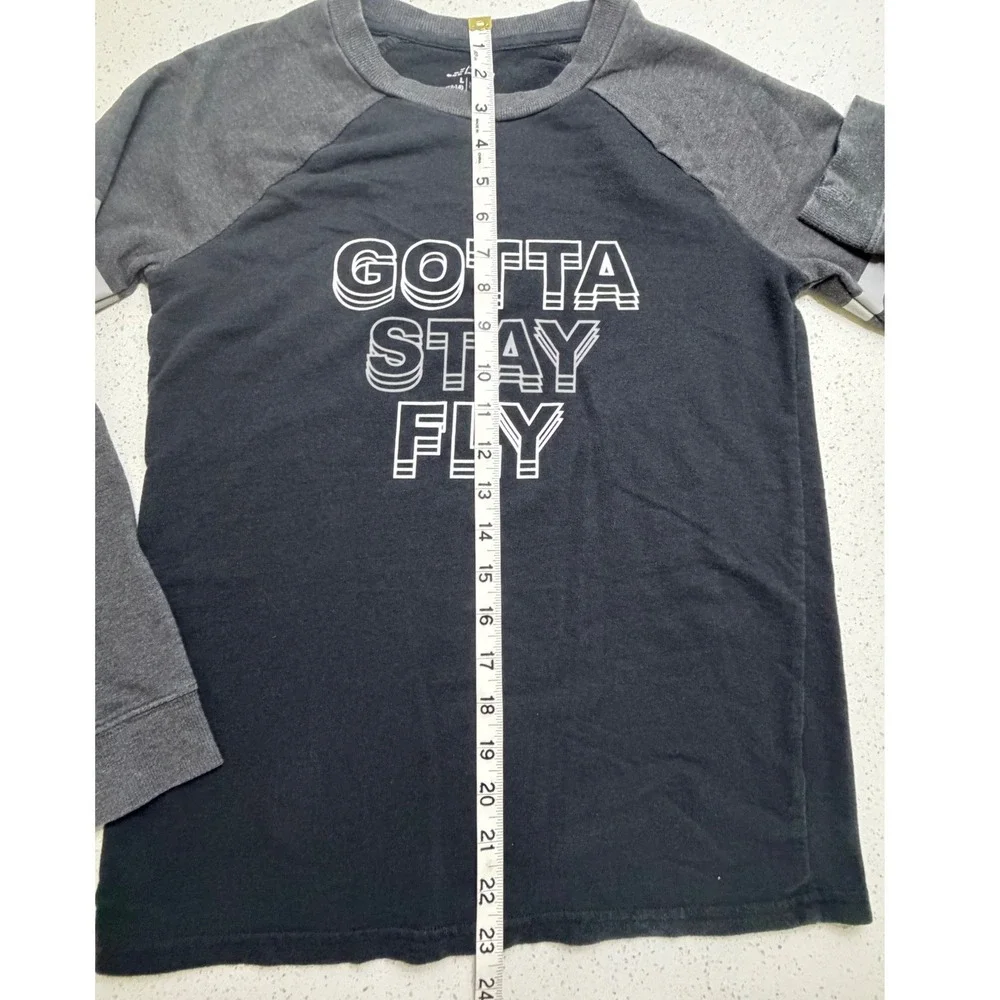 BCG Boys Gotta Stay Fly Graphic Raglan Long Sleeve Shirt Black Gray Size L 12-14